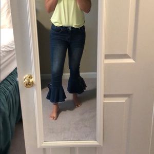 Bell bottom cropped blue jeans